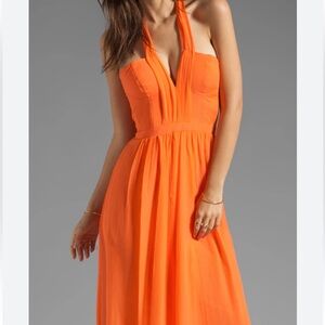 BCBG Max Azria Melon Starr Silk Halter Deep V Dress